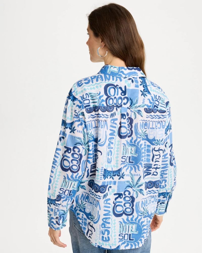 Chicos Cotton Voile Collared Beach Shirt - BONDI BLUE
