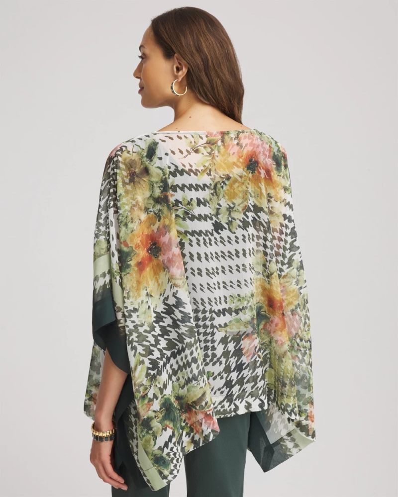 Chicos Printed Crinkle-Chiffon Pullover Poncho - NETTLE LEAF