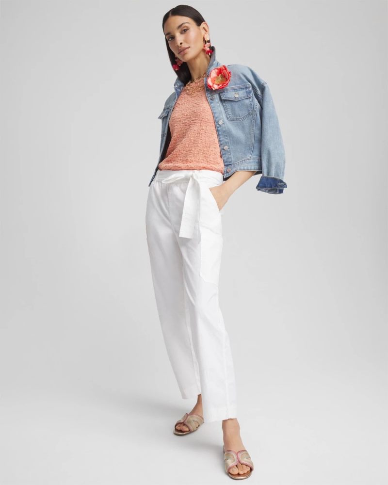 Chicos Poplin Pull-On Tapered-Leg Cropped Pants - ALABASTER