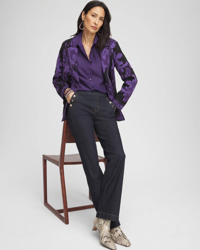 Chicos Trapunto Shoulder Blouse - MIDNIGHT VIOLET