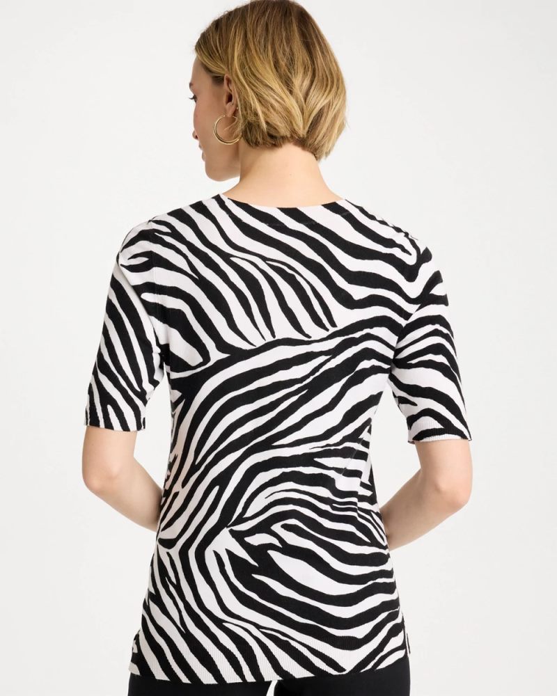 Chicos Ella Zebra Crewneck Pullover Sweater - BLACK
