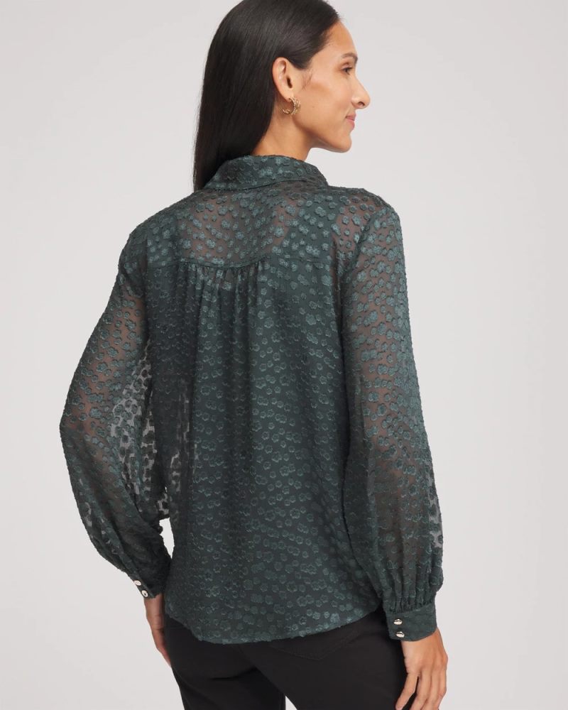 Chicos Clip-Dot Billow-Sleeve Blouse - DARKEST SPRUCE