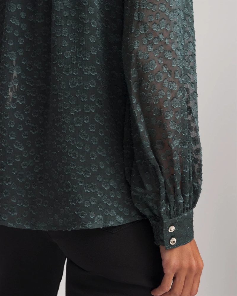 Chicos Clip-Dot Billow-Sleeve Blouse - DARKEST SPRUCE