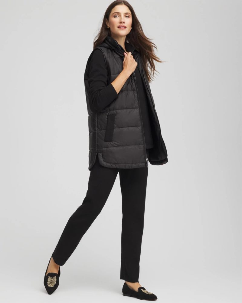 Chicos Zenergy® Quilted Hooded Vest - BLACK