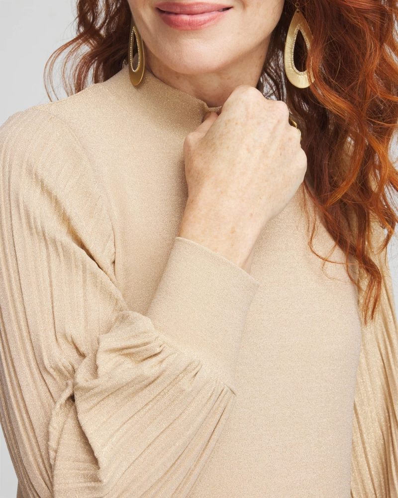 Chicos Shimmer Mock-Neck Top - CHAMPAGNE