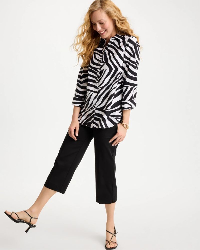 Chicos No Iron Stretch Animal Print Shirt - BLACK
