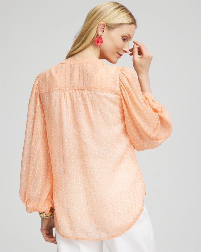 Chicos Metallic Jacquard Blouse - CORAL BLOSSOM