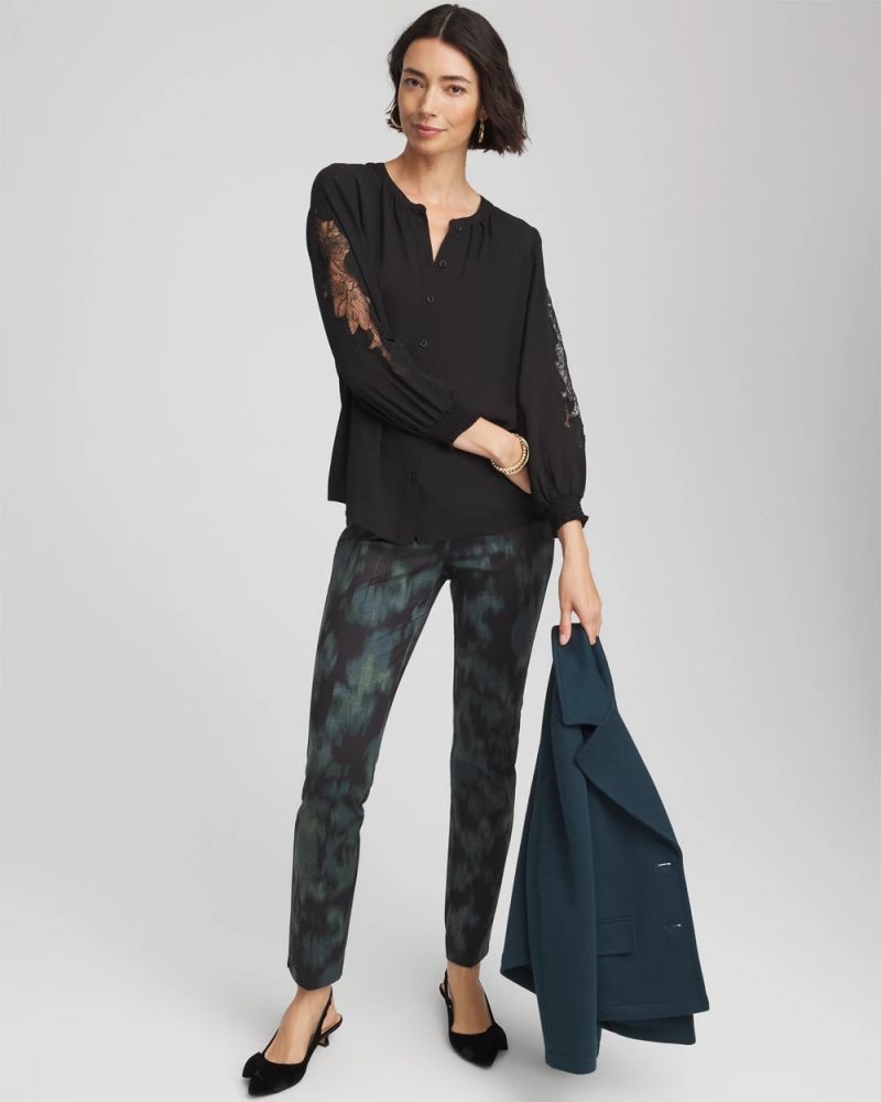 Chicos Crepe Banded Collar Blouse - BLACK