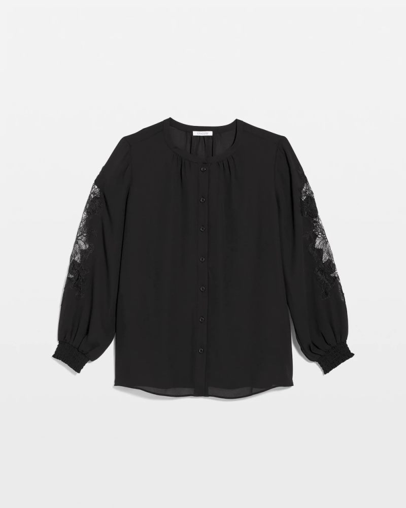 Chicos Crepe Banded Collar Blouse - BLACK