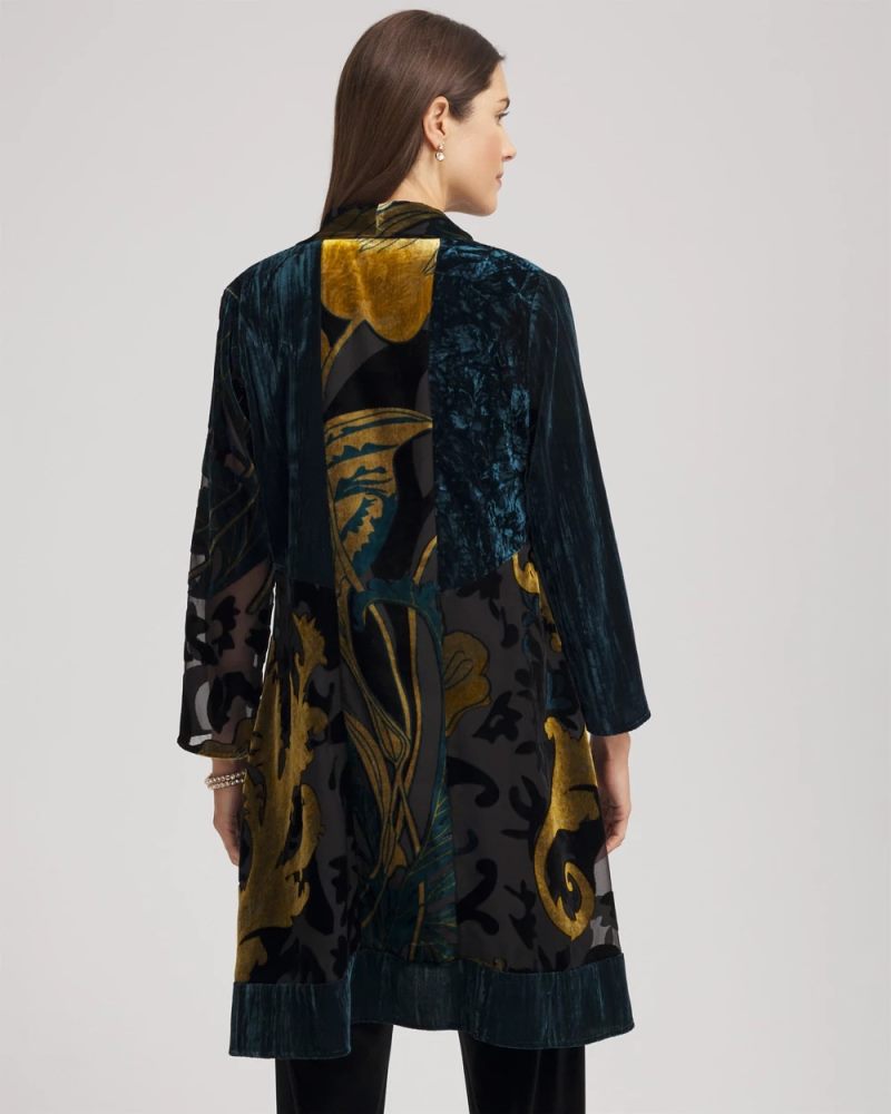 Chicos Travelers™ Collection Floral Burnout Kimono Jacket - TEAL SHADOW