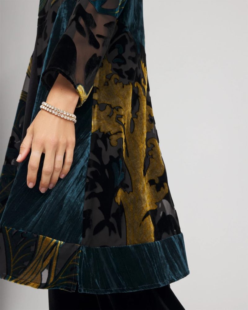 Chicos Travelers™ Collection Floral Burnout Kimono Jacket - TEAL SHADOW