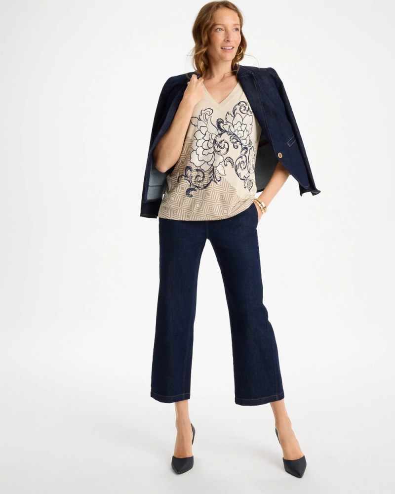 Chicos Knit Sequin Elbow Tee - TOPAZ SMOKE