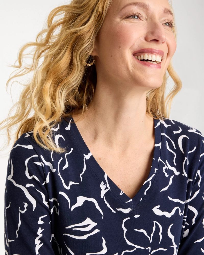 Chicos Maya Cotton Stretch 3/4 Sleeve Tee - PASSPORT BLUE