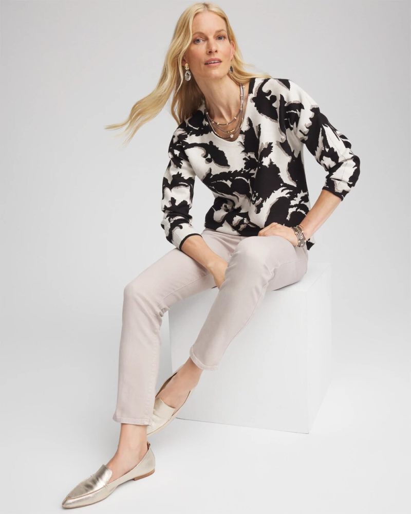 Chicos Jacquard Paisley Metallic Pullover Sweater - ENGLISH CREAM