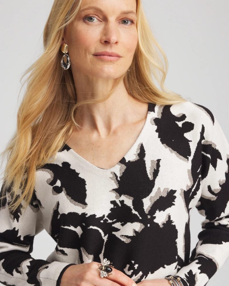 Chicos Jacquard Paisley Metallic Pullover Sweater - ENGLISH CREAM