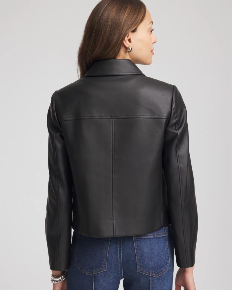 Chicos Faux Leather Zip-Front Jacket - BLACK