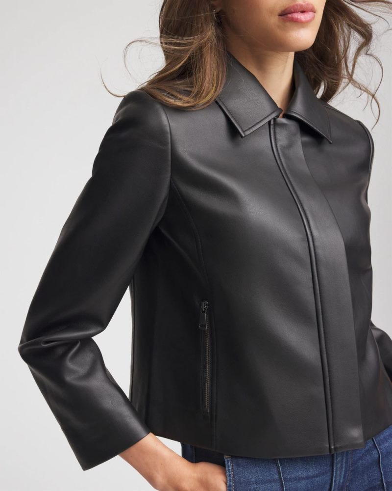 Chicos Faux Leather Zip-Front Jacket - BLACK