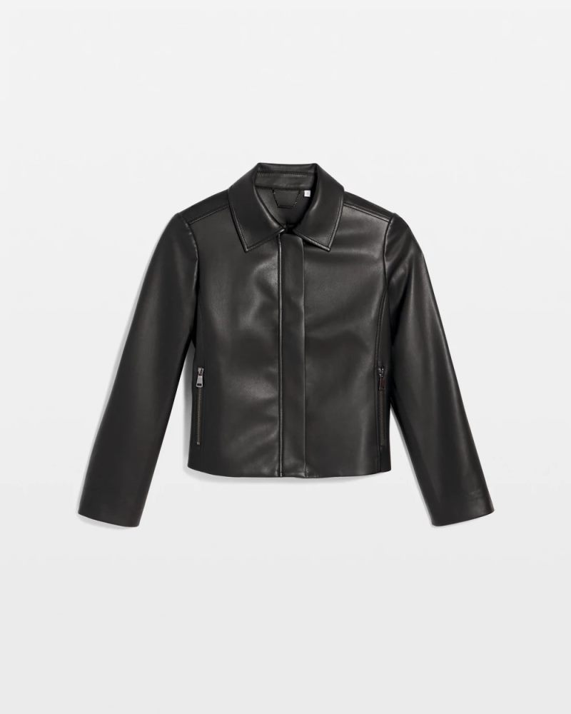 Chicos Faux Leather Zip-Front Jacket - BLACK