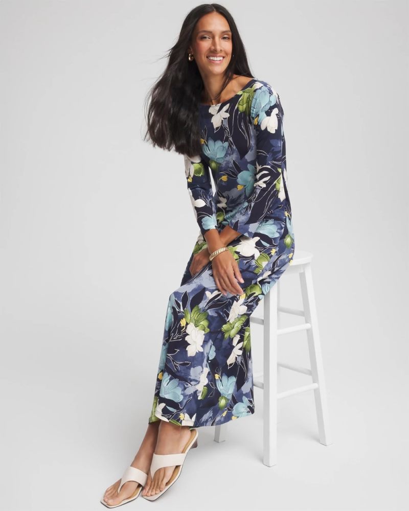 Chicos Dance Boatneck Column Maxi Dress - PASSPORT BLUE