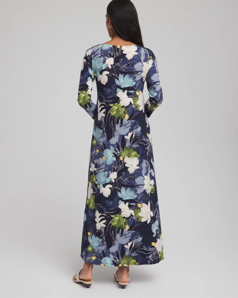 Chicos Dance Boatneck Column Maxi Dress - PASSPORT BLUE