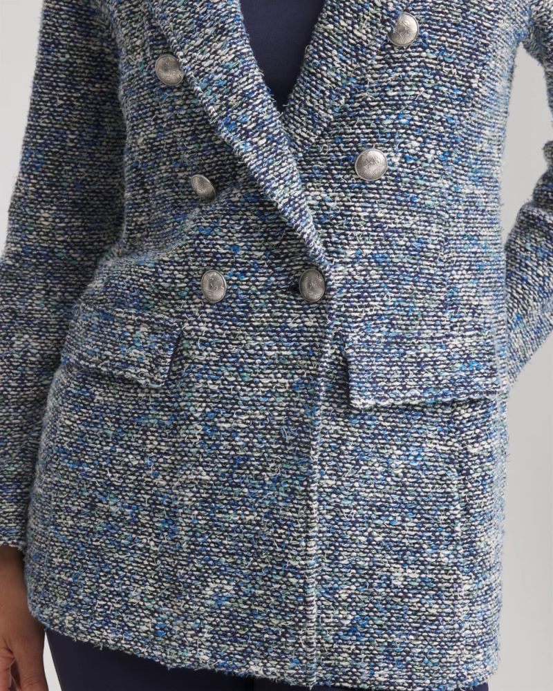Chicos Tweed Double-Breasted Blazer - PASSPORT BLUE
