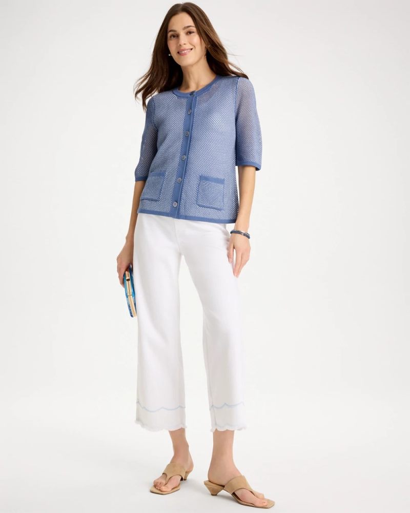 Chicos Pull-On Wide-Leg White Crop Jeans - ALABASTER