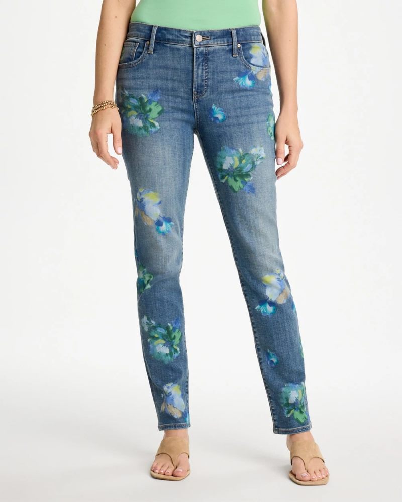 Chicos Girlfriend Slim Floral Ankle Jeans - MEERA INDIGO