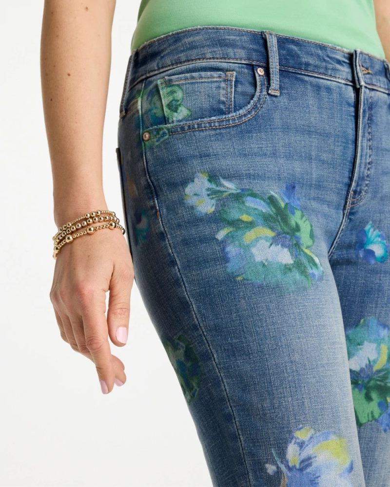 Chicos Girlfriend Slim Floral Ankle Jeans - MEERA INDIGO