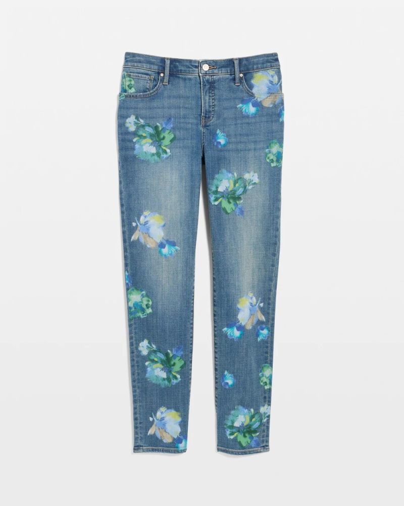 Chicos Girlfriend Slim Floral Ankle Jeans - MEERA INDIGO