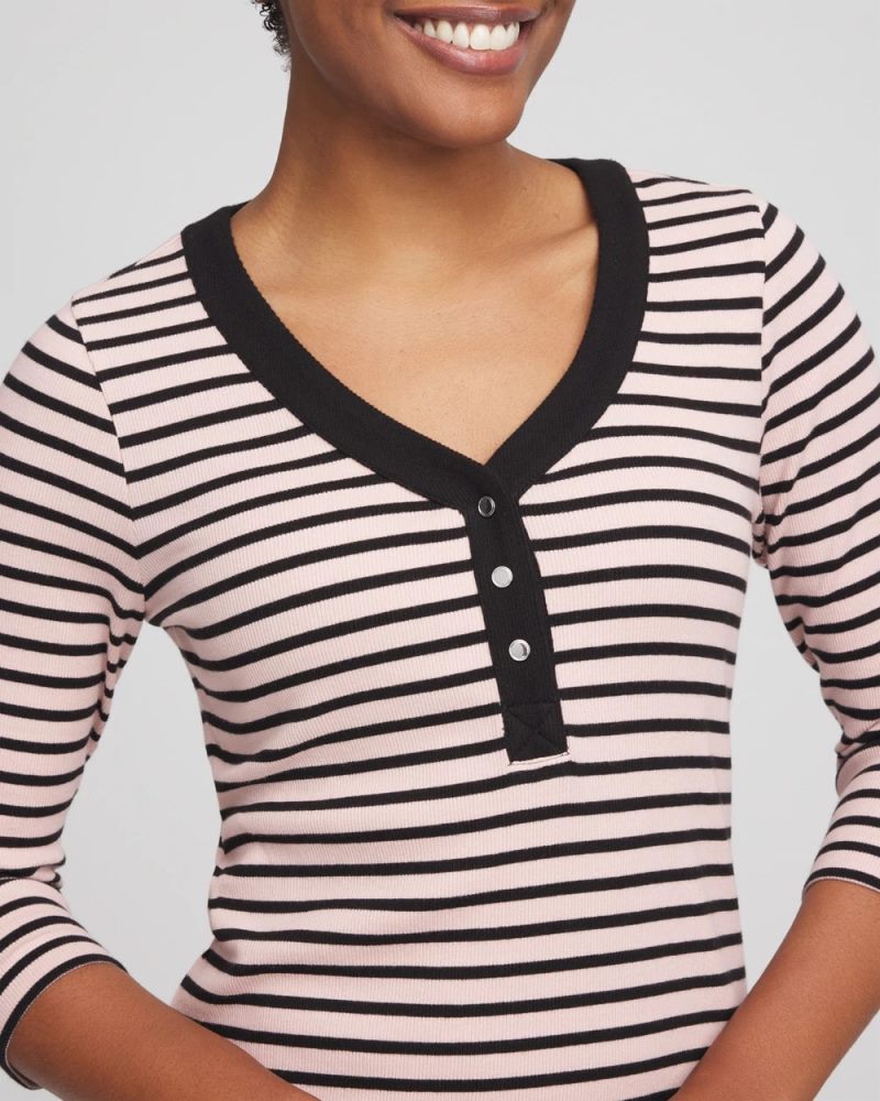 Chicos Zenergy® Ribbed Striped Henley Tee - ROSE SMOKE