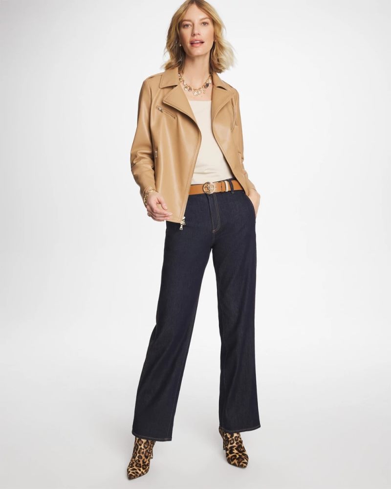 Chicos Trapunto Wide-Leg High-Rise Jeans - CEDAR RINSE