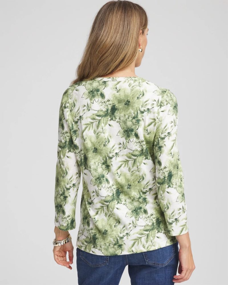 Chicos Printed Slub Splitneck Henley Tee - SAGE MEADOW