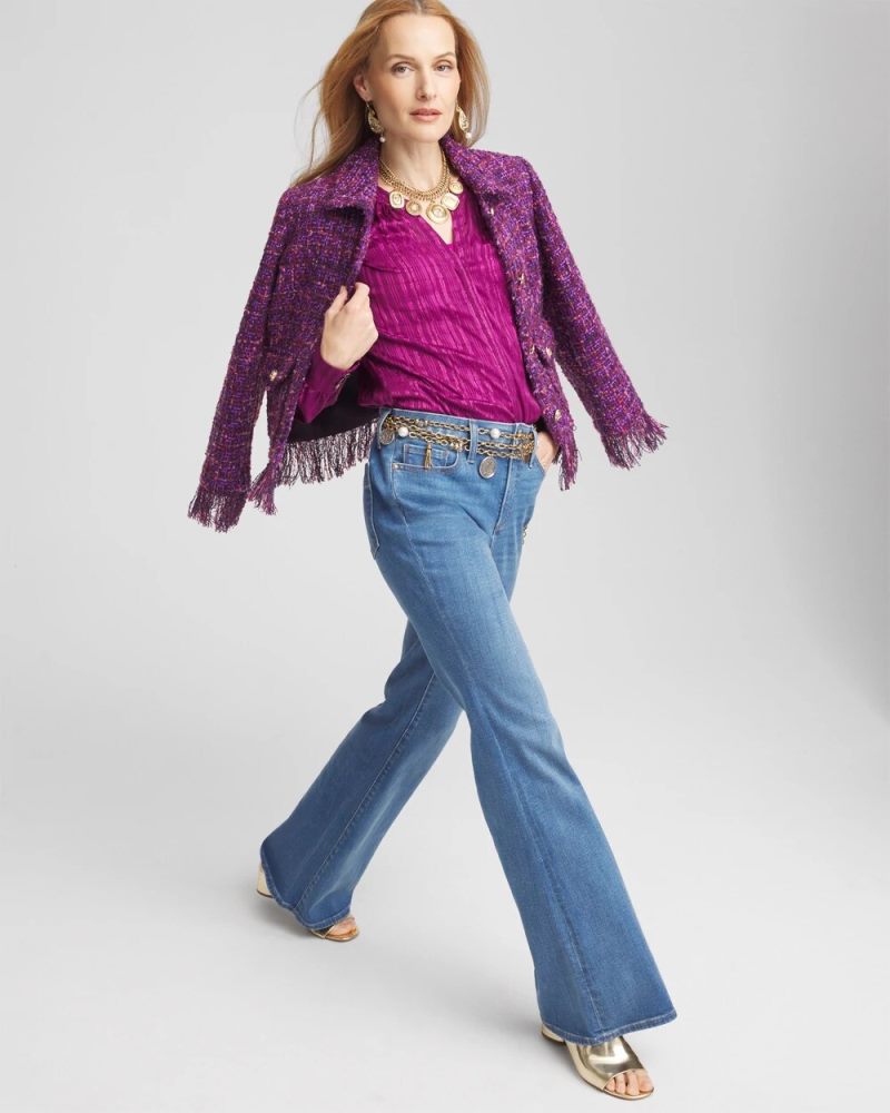 Chicos Split Neck Crinkle Blouse - SWEET BERRY