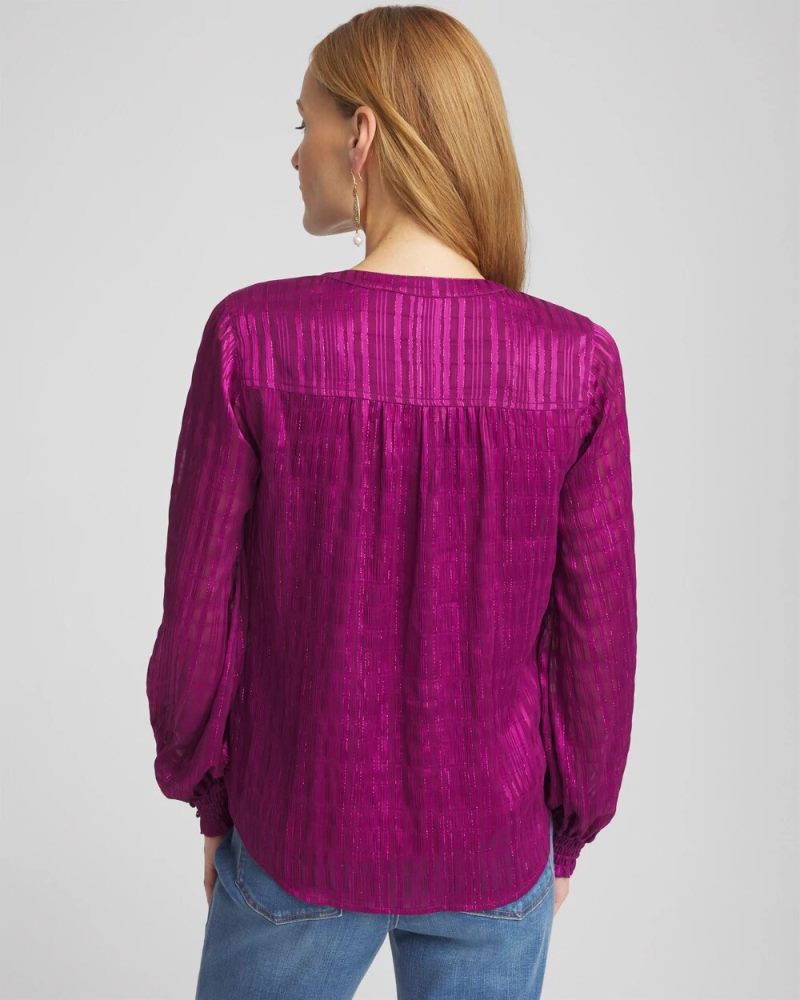 Chicos Split Neck Crinkle Blouse - SWEET BERRY