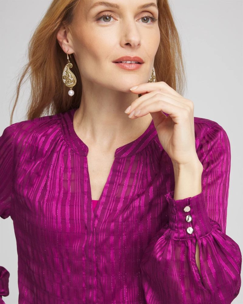 Chicos Split Neck Crinkle Blouse - SWEET BERRY