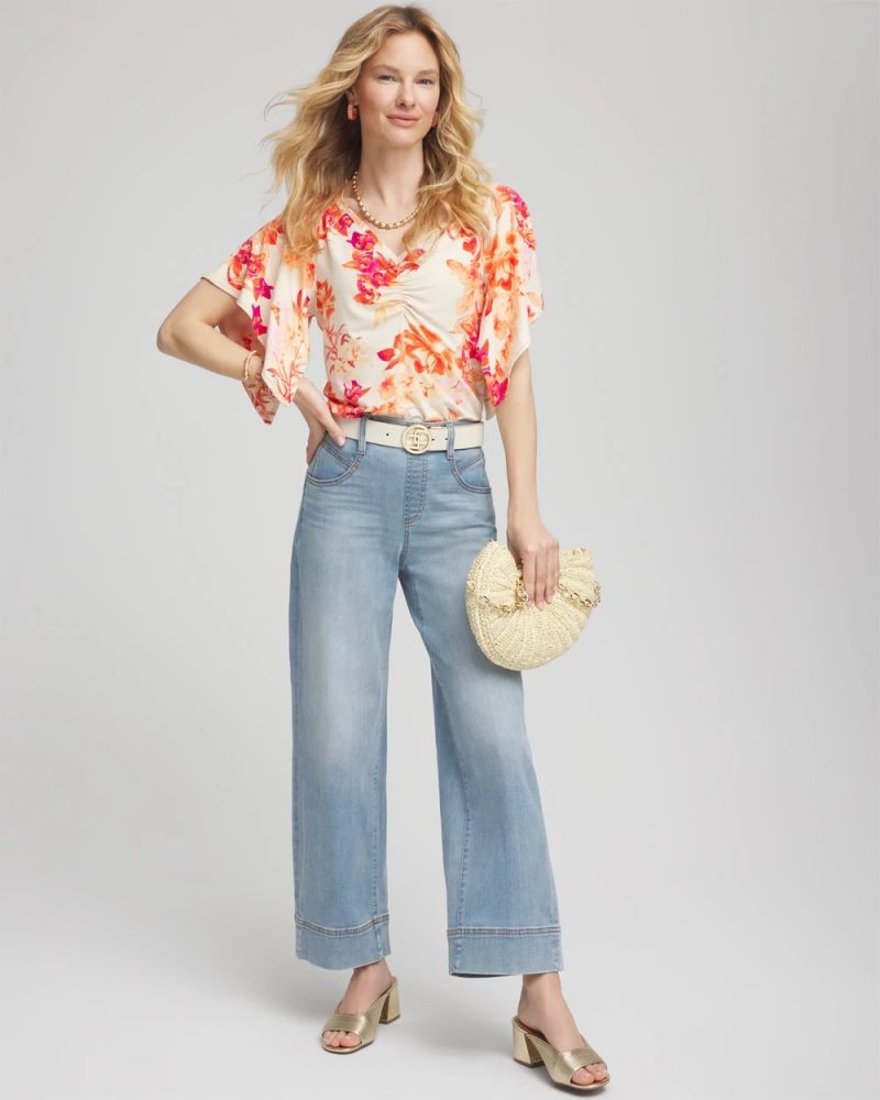 Chicos Touch of Cool™ Handkerchief-Sleeve V-Neck Tee - SUNSET PEACH
