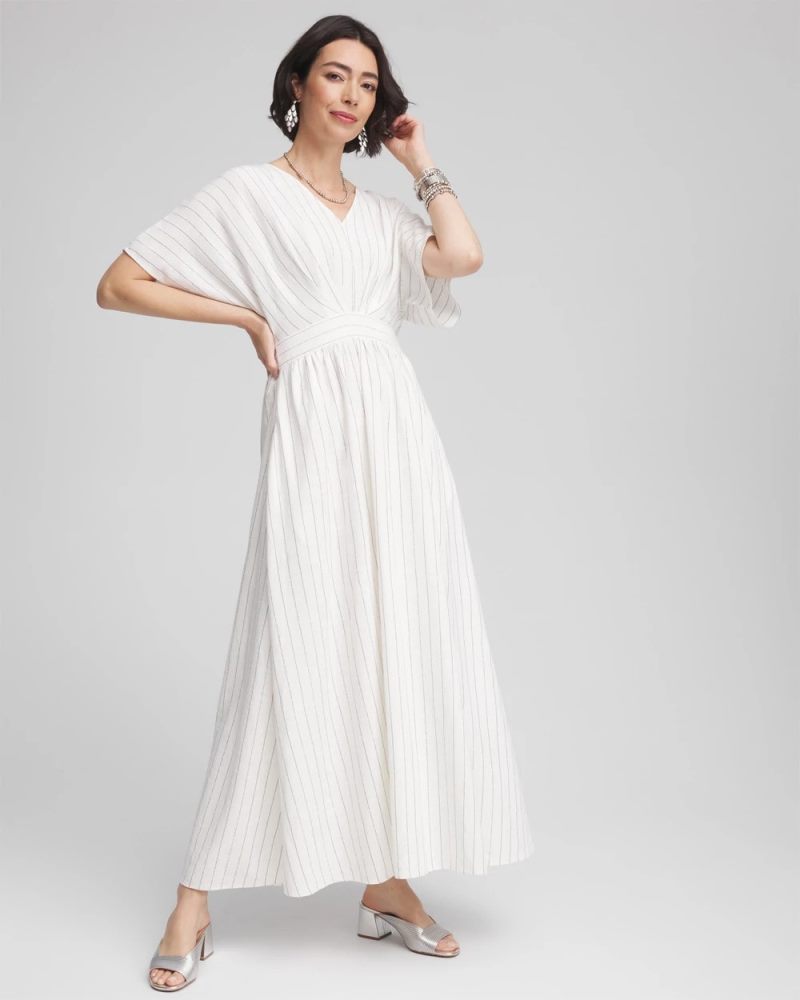 Chicos Metallic Striped Maxi Dress - ECRU