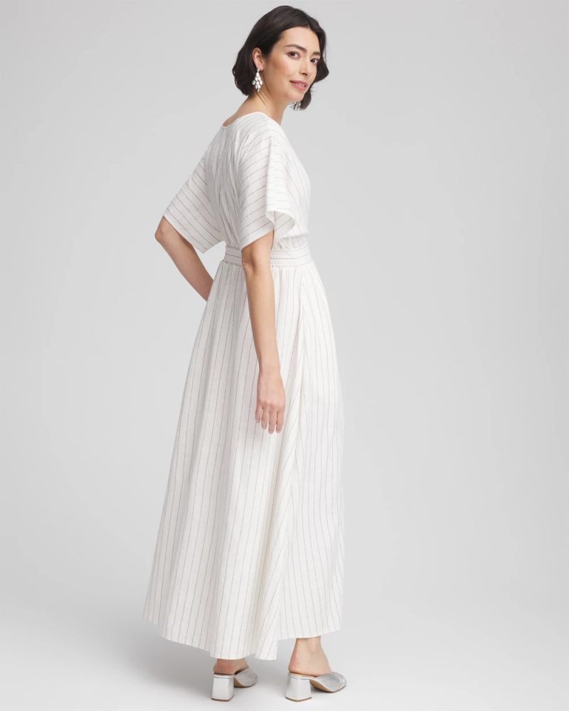 Chicos Metallic Striped Maxi Dress - ECRU