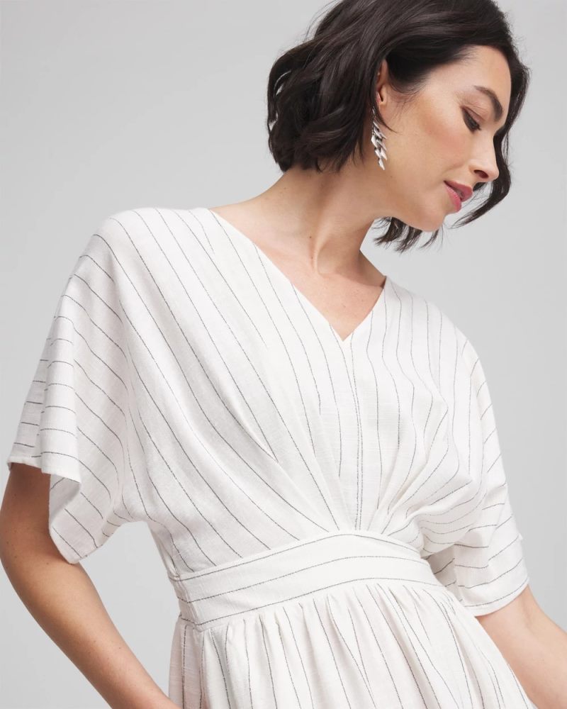 Chicos Metallic Striped Maxi Dress - ECRU