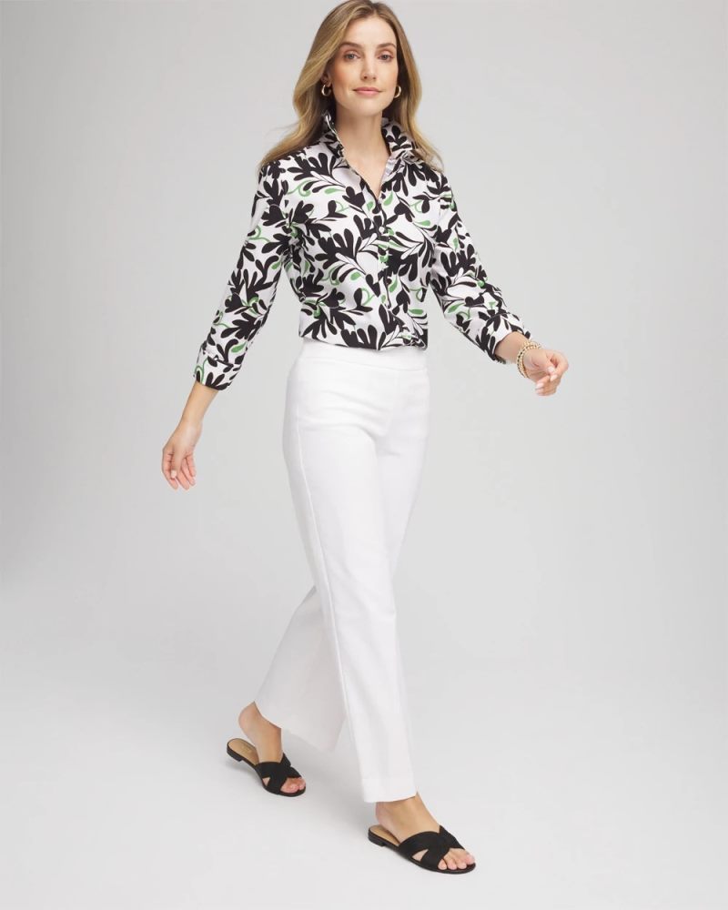 Chicos No Iron Abstract Floral Shirt - SALTED LIME