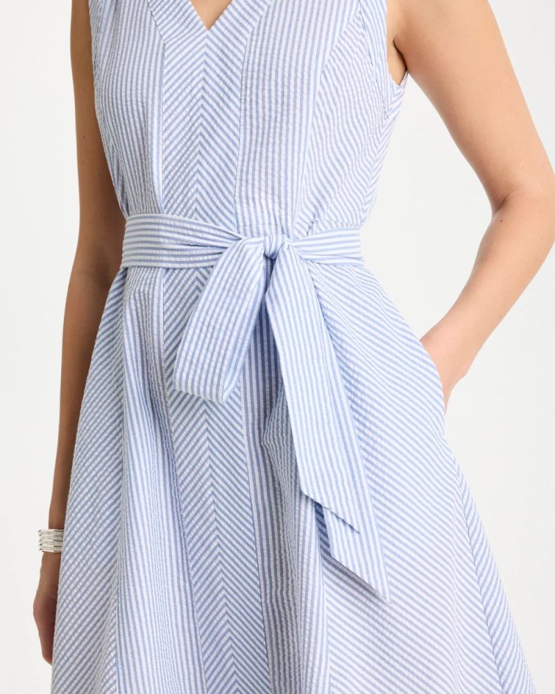Chicos Seersucker V-Neck Sleeveless Dress - LIGHT BLUE