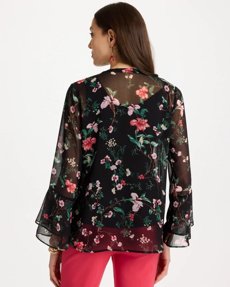 Chicos Georgette Ruffled Cuff Blouse - BLACK