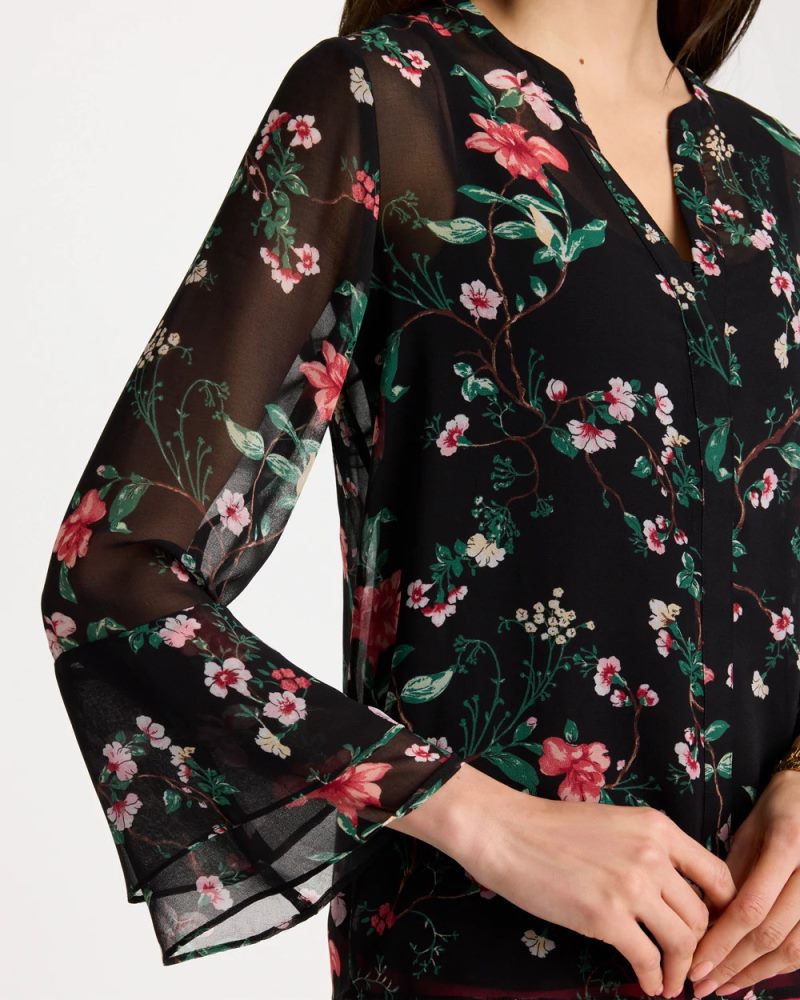 Chicos Georgette Ruffled Cuff Blouse - BLACK