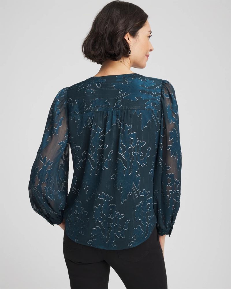 Chicos Novelty Texture Blouse - TEAL SHADOW