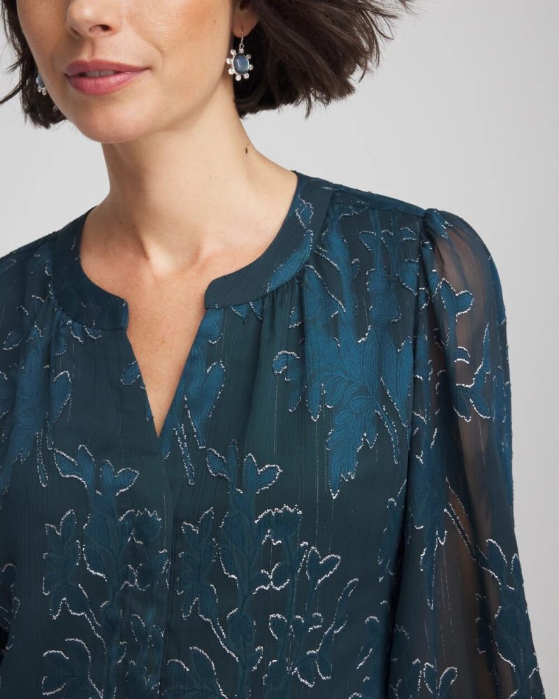 Chicos Novelty Texture Blouse - TEAL SHADOW