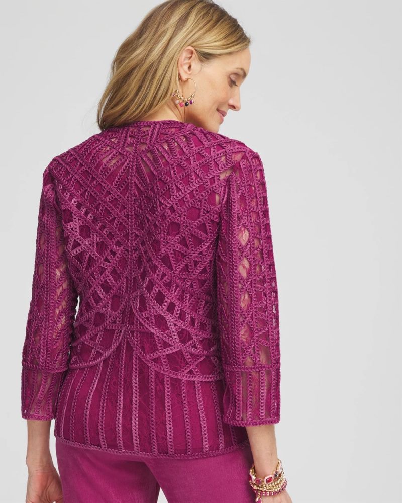 Chicos Travelers™ Collection Embroidered Lace Cutwork Jacket - PURPLE CLOVER