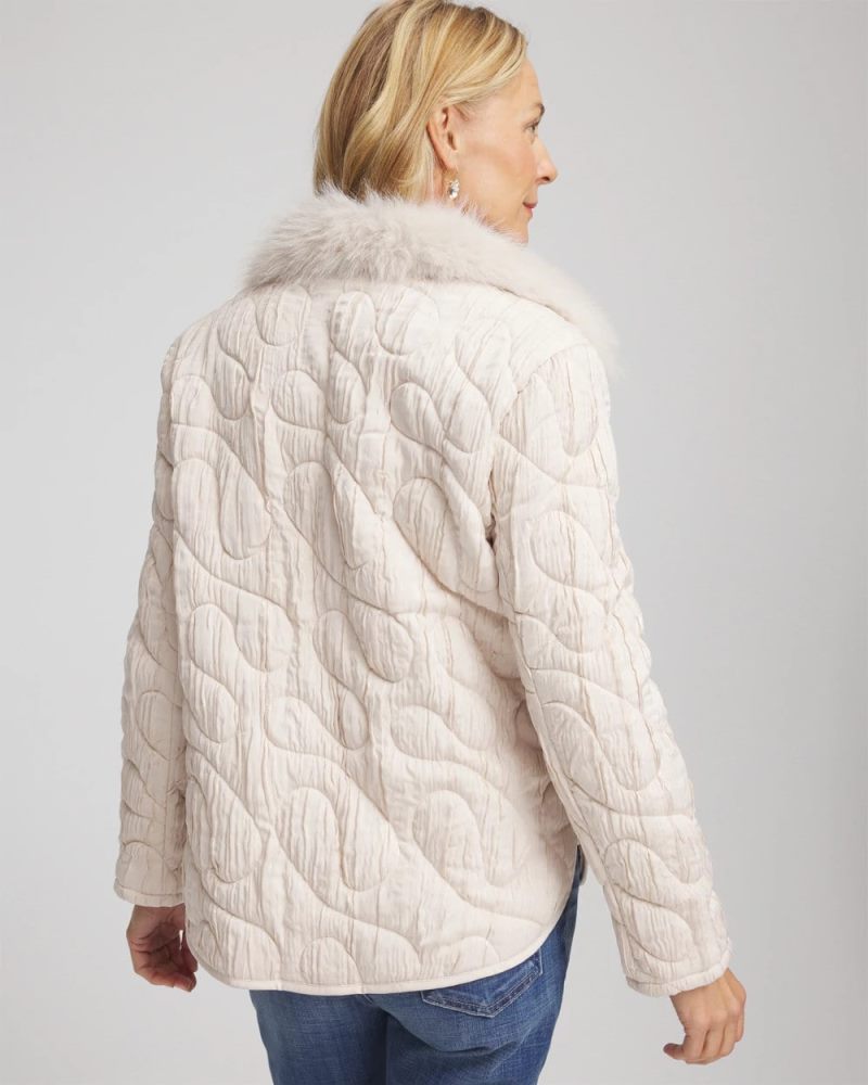 Chicos Quilted Faux Fur Collar Jacket - CREAM