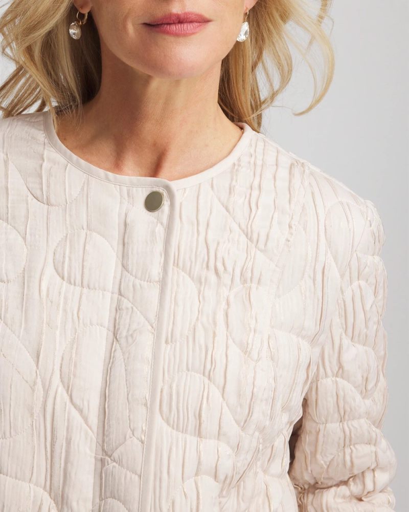 Chicos Quilted Faux Fur Collar Jacket - CREAM