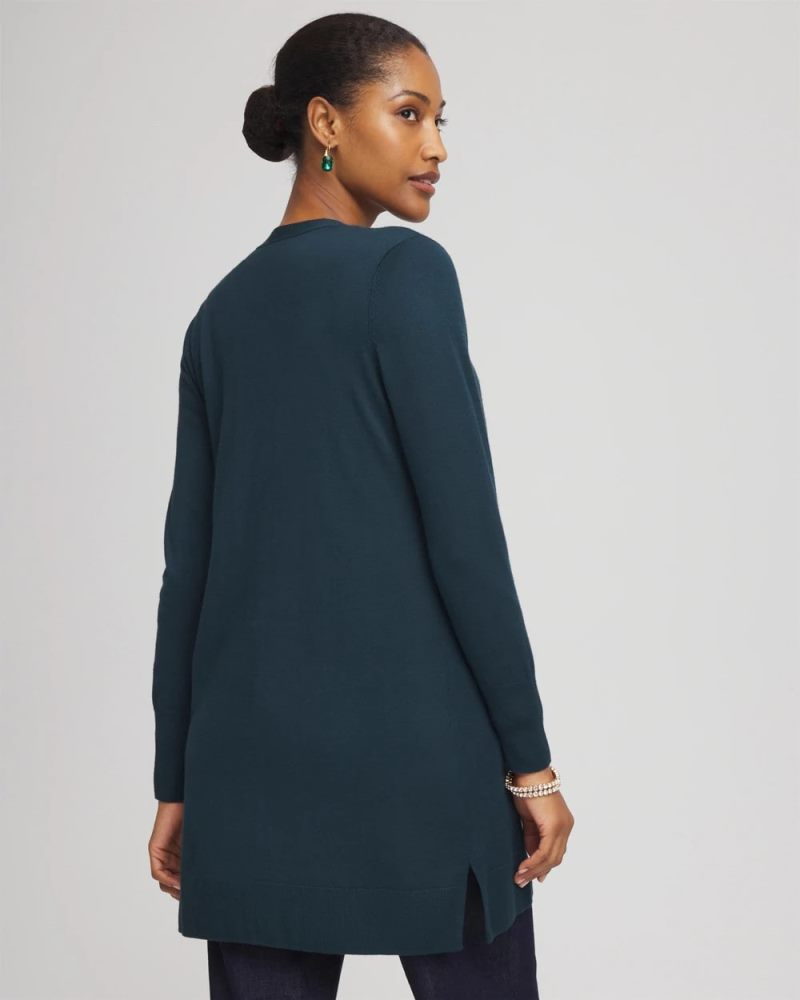 Chicos Ella Pocketed Cardigan Sweater - TEAL SHADOW