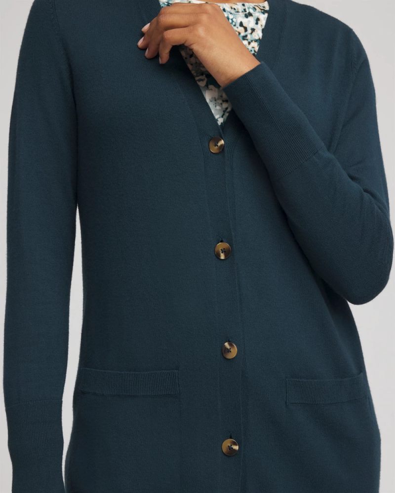 Chicos Ella Pocketed Cardigan Sweater - TEAL SHADOW
